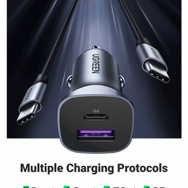 UGREEN 30W PD Car Charger 2 Ports with 60W USB-C Cable