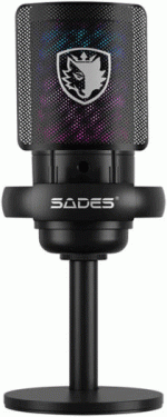 Sades ME6S Tyto Gaming Microphone, Cardioid Polar Pattern, Detachable Pop Filter, For Gamers and Content Creators, Desktop Stand and Flexible Boom Arm Included, Black | ME6S-black