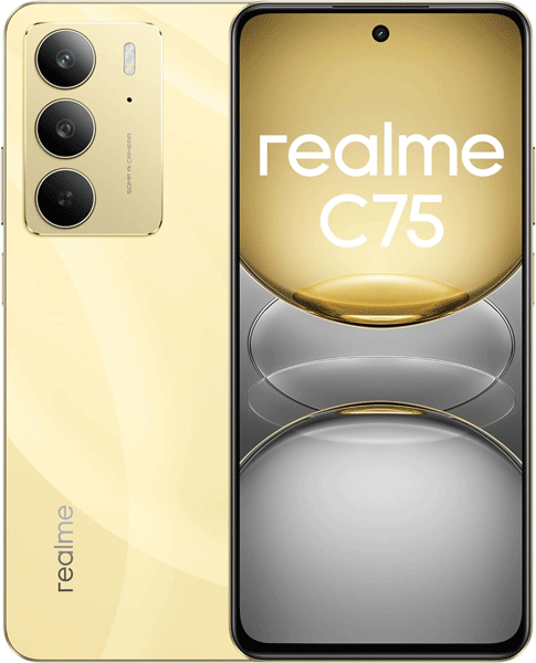 Realme C75 Smartphone, Dual SIM, 8 GB RAM, 256 GB Storage, 6000mAh Battery, 50MP Dual Camera, International Version, Gold