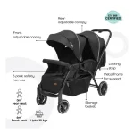 MOON Dois - Twin Stroller - Black, Twin Baby Stroller Pram - Image 4