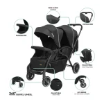 MOON Dois - Twin Stroller - Black, Twin Baby Stroller Pram - Image 2