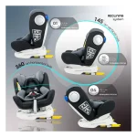 MOON GYRO Baby Car Seat for Child Group 0+/1/2/3 (0-36 kg/0-12 Year) ISOFIX+ Top Tether Rotation 360° - Black - Image 4
