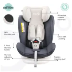 MOON GYRO Baby Car Seat for Child Group 0+/1/2/3 (0-36 kg/0-12 Year) ISOFIX+ Top Tether Rotation 360° Grey - Image 4