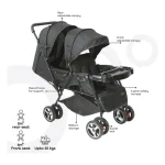 MOON Magnum Tandem Easy Fold Twin Travel Stroller - Black - Image 3