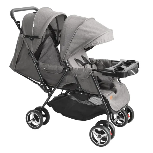 MOON Magnum Tandem Easy Fold Twin Travel Stroller, cool grey