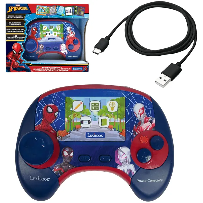 power-console-spiderman-educational-handheld-bilingual-talking-console-with-100-activities-and-28-colour-lcd-screen-in-french-and-english_01 Power Console® SpiderMan educational handheld bilingual talking console with 100 activities and 2,8" colour LCD screen in French and English - Image 1